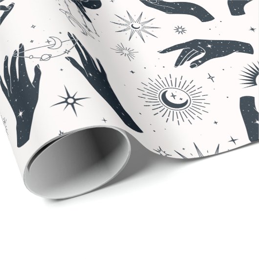 Schwarz-weiße Boho Moon-Hand Geschenkpapier (Rolleneckpunkt)