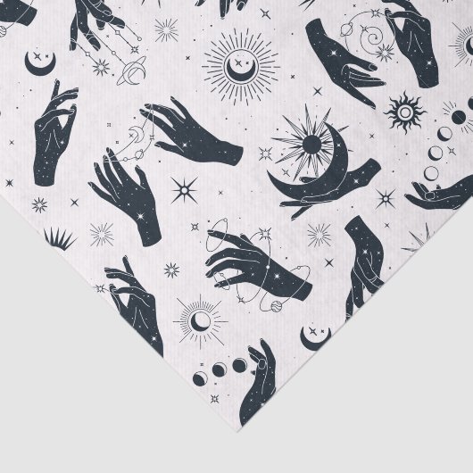 Schwarz-weiße Boho Moon-Hand Seidenpapier (Ausschnitt)