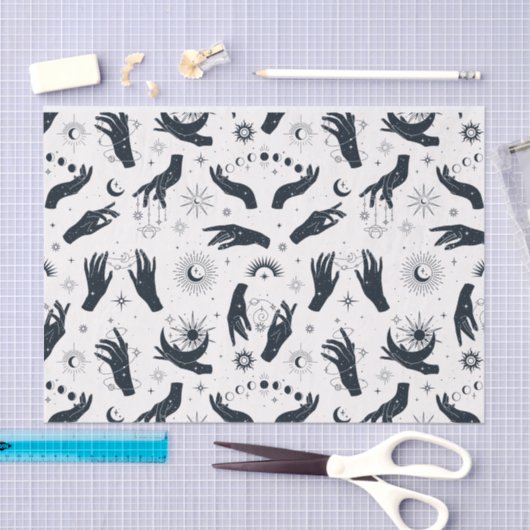 Schwarz-weiße Boho Moon-Hand Seidenpapier (Handwerk)