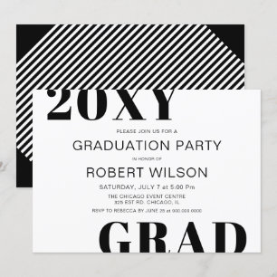 Schwarz-weiße Bold Typografy Graduation Party Invi Einladung