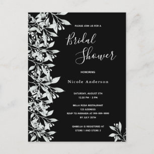 Schwarz-weiße botanische Bridal-Dusche Postkarte