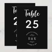 Schwarz-weiße botanische Hochzeitsfeier Tischnumme (Vorne/Hinten)