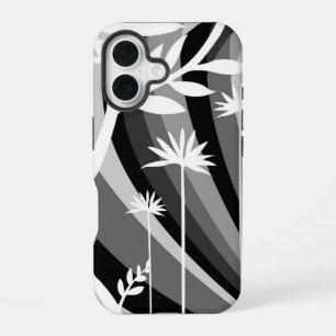 Schwarz-weiße botanische Illustration mit gebogene iPhone 16 Hülle