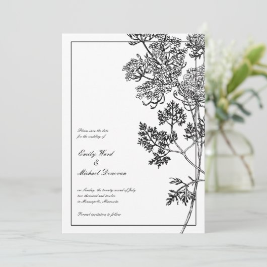 Schwarz-weiße botanische Illustration Save the Dat Save The Date (Stehend Vorderseite)