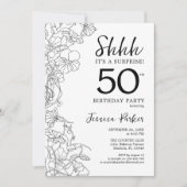 Schwarz-weiße botanische Überraschung 50. Geburtst Einladung (Vorderseite)