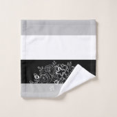 Schwarz-weiße Bouquet Grau Streifen Badhandtuch Set (Waschlappen)