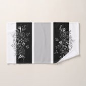Schwarz-weiße Bouquet Grau Streifen Badhandtuch Set (Handtuch)