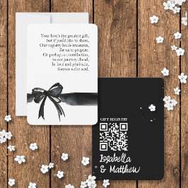 Schwarz-weiße Bow Wedding Gift Registry Gedicht QR Dankeskarte