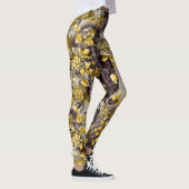 Schwarz-weiße braune Tones Gold Blumenstadt Leggings (Rechts)