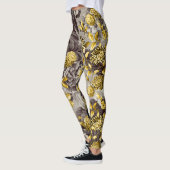 Schwarz-weiße braune Tones Gold Blumenstadt Leggings (Links)