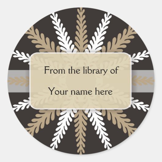 Schwarz-weiße Buchzeichen-Gold-Schneeflocke Runder Aufkleber (Vorderseite)