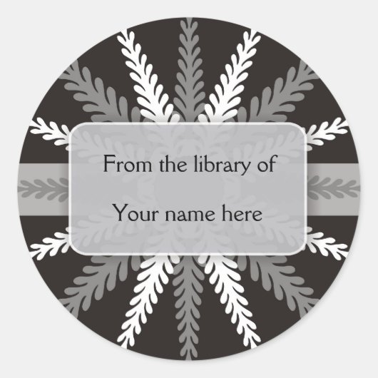 Schwarz-weiße Buchzeichen Silbergraue Schneeflocke Runder Aufkleber (Vorderseite)