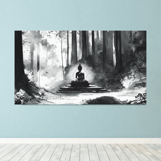 Schwarz-weiße Buddha-Wandkunst Leinwanddruck (Insitu (Holzboden))