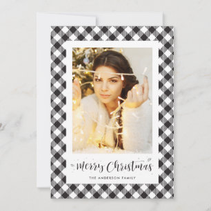 Schwarz-weiße Buffalo Kariert Foto Weihnachtskarte Feiertagskarte