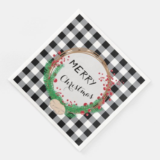 Schwarz-weiße Buffalo Karo Corporate Holiday Party Serviette (Ecke)