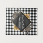 Schwarz-weiße Buffalo Karo Rose Rahmen Hochzeitsba Wandteppich (Vorderseite (Horizontal))