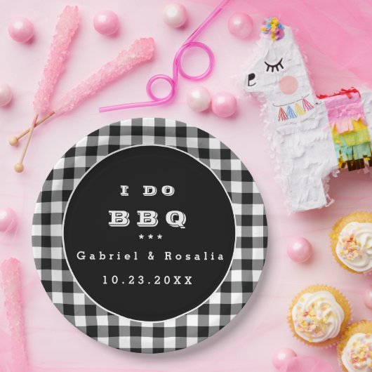 Schwarz-weiße Buffalo-Karos Ich mache GRILLEN Verl Pappteller (Party)
