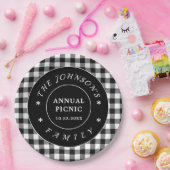 Schwarz-weiße Buffalo-Karos Picnic Paper Plate Pappteller (Party)