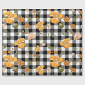 Schwarz-weiße Buffalo-Karos und gelbe Blumen Geschenkpapier (Flach)