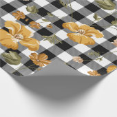 Schwarz-weiße Buffalo-Karos und gelbe Blumen Geschenkpapier (Ecke)