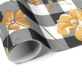Schwarz-weiße Buffalo-Karos und gelbe Blumen Geschenkpapier (Rolleneckpunkt)