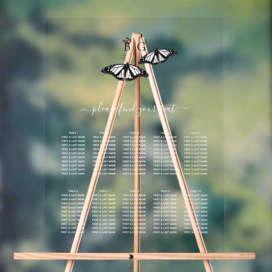 Schwarz-weiße Butterfly-Hochzeitstabelle Acrylschild (Neutral)