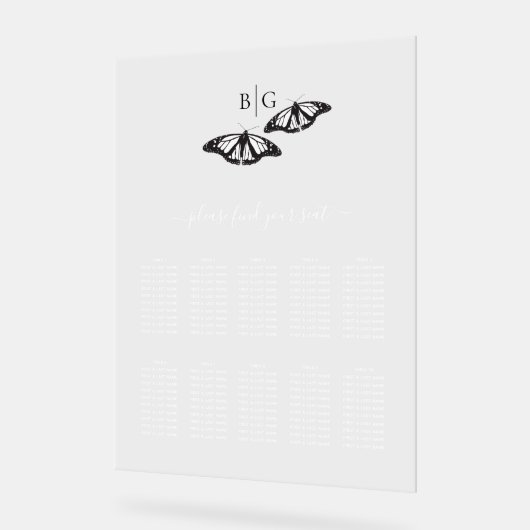 Schwarz-weiße Butterfly-Hochzeitstabelle Acrylschild (Winkel)