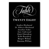 Schwarz-weiße Calligrafy Tischnummer Gästennamen (Rückseite)
