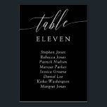 Schwarz-weiße Calligrafy Tischnummer Gästennamen<br><div class="desc">Elegante Tischkarten in Schwarz und Weiß mit einem zarten Kalligraphieskript. Fügen Sie die Namen Ihrer Hochzeitsgäste hinzu!</div>