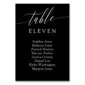 Schwarz-weiße Calligrafy Tischnummer Gästennamen (Vorderseite)