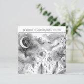 Schwarz-weiße Celestial Moon Dream Catcher Wedding Einladung (Stehend Vorderseite)