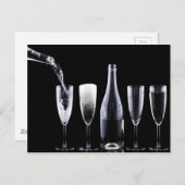 Schwarz-weiße Champagner Flaschenbrille Festlich Postkarte (Vorne/Hinten)
