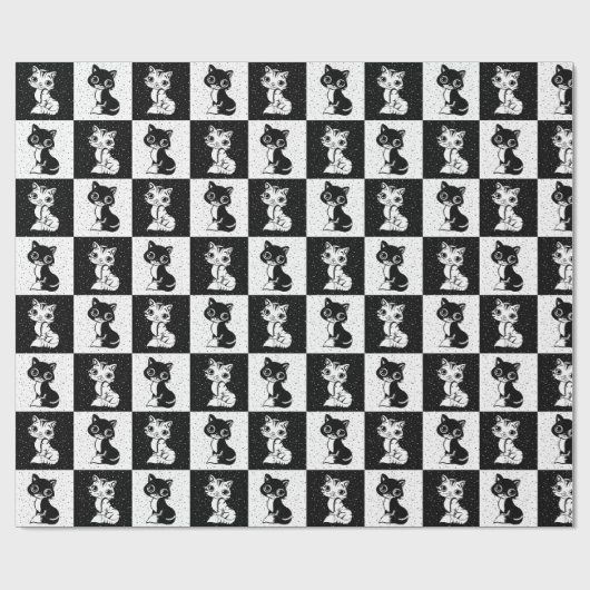 Schwarz-weiße Chat Checked Block Print Geschenkpapier (Flach)