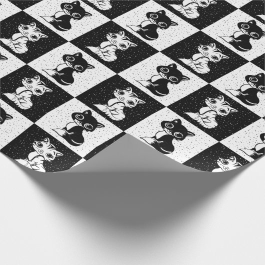 Schwarz-weiße Chat Checked Block Print Geschenkpapier (Ecke)