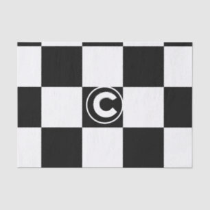 Schwarz-weiße Checkered Quadrat-Monogramm-Initiale Seidenpapier