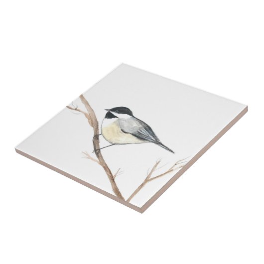 Schwarz-weiße Chickadee Bird Frische Pasta machen Fliese (Seite)