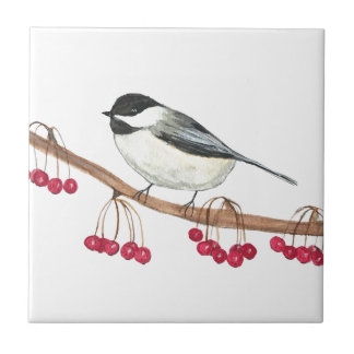 Schwarz-weiße Chickadee Bird Frische Pasta machen Fliese