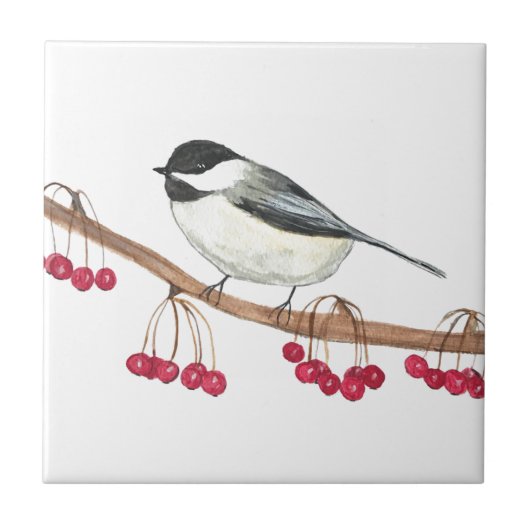 Schwarz-weiße Chickadee Bird Frische Pasta machen Fliese (Vorderseite)