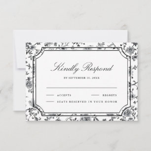 Schwarz-Weiße Chinoiserie-Hochzeit RSVP Karte
