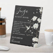 Schwarz-weiße Chinoiserie Jenga Gastbuch Hochzeit Sockelschild (In SItu)