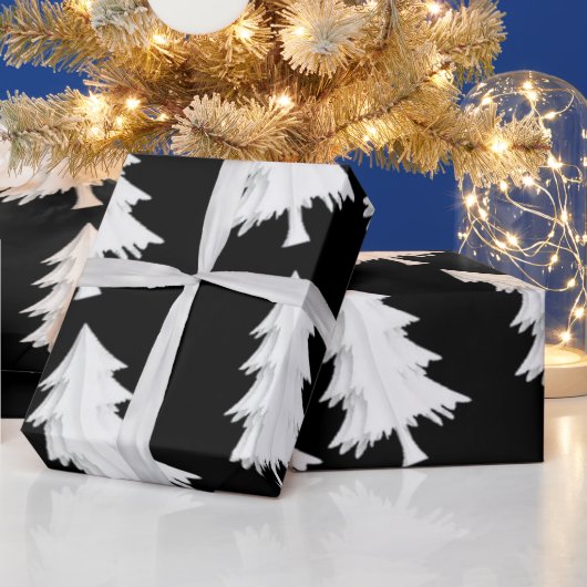 Schwarz-Weiße-Christbäume-Geschenkpapier Geschenkpapier (Feiertage)