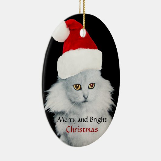 SCHWARZ-WEISSE CHRISTMAS KATZE MIT SANTA CLAUS HAT KERAMIKORNAMENT (Rechts)
