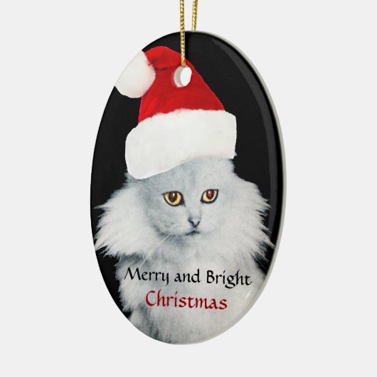SCHWARZ-WEISSE CHRISTMAS KATZE MIT SANTA CLAUS HAT KERAMIKORNAMENT (Links)