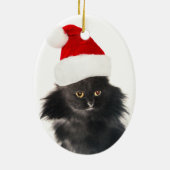 SCHWARZ-WEISSE CHRISTMAS KATZE MIT SANTA CLAUS HAT KERAMIKORNAMENT (Hinten)