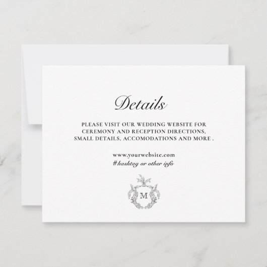 Schwarz-weiße Classic Luxe Wedding Details Card Einladung (Vorderseite)