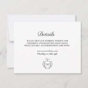 Schwarz-weiße Classic Luxe Wedding Details Card Einladung