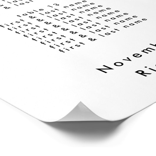 Schwarz-weiße Classic Mongram Seating Chart Poster (Ecke)