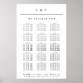 Schwarz-weiße Classic Mongram Seating Chart Poster (Vorne)