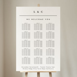 Schwarz-weiße Classic Mongram Seating Chart Poster