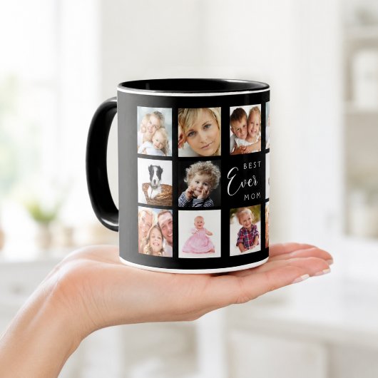 Schwarz-weiße Collage aus Mutter Foto Tasse